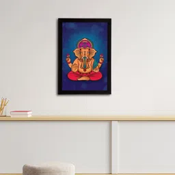 eCraftIndia Blue & Orange Lord Ganesha Satin Matt Texture UV Wall Art-image-52