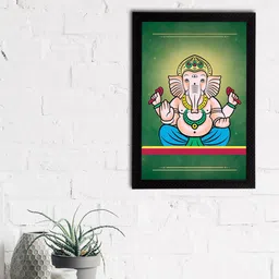 eCraftIndia Green & Beige Lord Ganesha Satin Matt Textured UV Wall Art-image-118