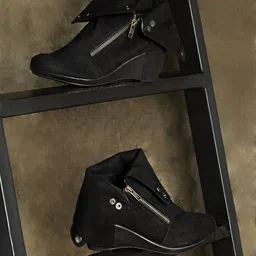 Inc 5 Black Wedge Heeled Boots with Buckles-54