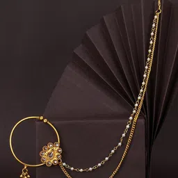 Adwitiya Collection 24 CT Gold-Plated White Stone-Studded Chained Nose Pin-picture-49