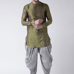 DEYANN Men Green & Silver-Toned Solid Kurta with Patiala-picture-13
