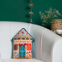 Chumbak Blue & Multicoloured My Happy Place Shape Cushion-image-95