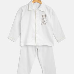 Kids Clan Unisex Kids White Solid Night Suit-picture-33