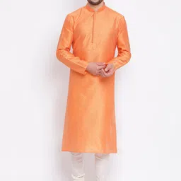 Sanwara Men Orange & White Self Design Kurta with Churidar-image-18