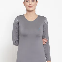 Boston Club Women Grey Solid Round Neck T-shirt-image-56