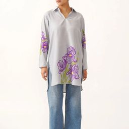 Kashmir Box Women Floral Hand Embroidered Collared Long Sleeve Rayon Top-image-35