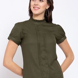 Style Quotient Olive Green Crepe Regular Top-18