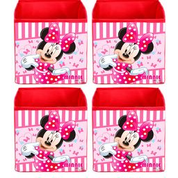 Kuber Industries Set Of 4 Pink Disney Minnie Printed Foldable Storage Boxes With Handle-10