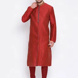 Sanwara Men Maroon & White Embroidered Kurta with Churidar-picture-14