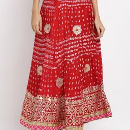 SOUNDARYA Women Red & White Bandhej Printed Flared Maxi Skirt-10