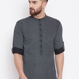 even Men Black & Grey Printed Straight Kurta-14