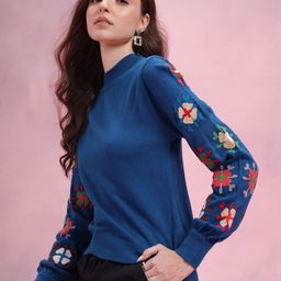 DressBerry Solid Pullover with Embroidered Puff Sleeve-image-65