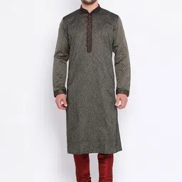 Sanwara Men Grey & Maroon Self Design Kurta with Churidar-picture-10