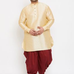 VASTRAMAY Men Golden Kurta with Dhoti Pants-55
