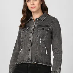 StyleStone Women Black Solid Denim Jacket-image-36