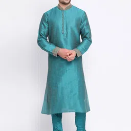 Sanwara Men Green Solid Handloom Straight Kurta-image-74