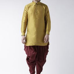 DEYANN Men Yellow & Maroon Solid Kurta with Patiala-image-43