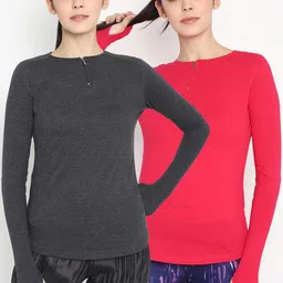 appulse Women Charcoal Grey & Pink Set of 2 Solid Round Neck Tshirt-image-59