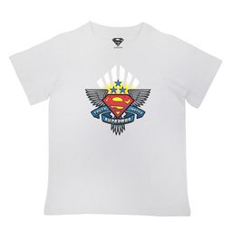Superman Boys White Printed V-Neck Applique T-shirt-picture-0