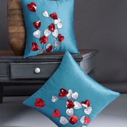 Alina decor Teal Blue Set of 2 Solid Square Cushion Covers-15