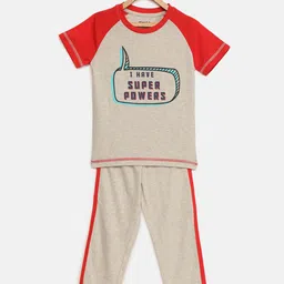 mackly Boys Grey Melange & Red Printed Night suit-17