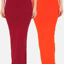 Beau Design Women Pack Of 2 Maroon & Orange Solid Saree Shapewears-image-78