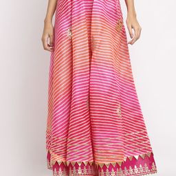 SOUNDARYA Women Pink & Orange Cotton Kota Doriya Leheriya Print Flared Maxi Skirt-picture-15