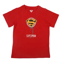 Superman Boys Red Printed V-Neck Applique T-shirt-image-89