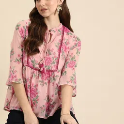 all about you A-Line Floral Printed Tie-Up Neck Kurti-88