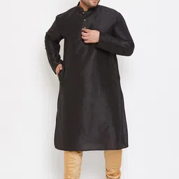 VASTRAMAY Men Black & Gold Coloured Silk Blend Kurta with Churidar-42