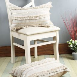 eyda Cream-Coloured Set of 2 Self Design Rectangle Cushion Covers-0