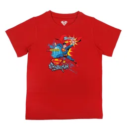 Superman Boys Red Superman Printed Round Neck Pure Cotton T-shirt-image-81