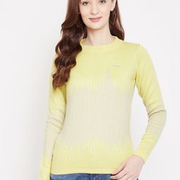 JUMP USA Women Yellow & Off-White Ribbed Pullover Sweater-picture-6