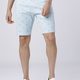 HIGHLANDER Men Blue Printed Slim Fit Denim Shorts-image-56