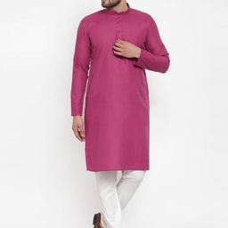 Jompers Men Pink & White Solid Kurta with Churidar-10