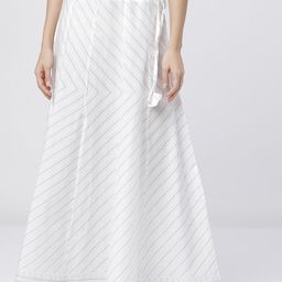 Vishudh White & Grey Striped Pure Cotton Flared Maxi Skirt-5