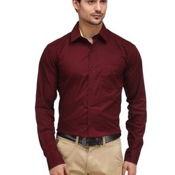 Hancock Men Maroon Slim Fit Solid Formal Shirt-image-87