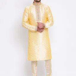 Sanwara Men Gold-Toned & Cream-Coloured Self Design Kurta with Churidar-picture-17