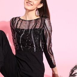 Miss Chase Black & Silver-Toned Embellished Basic Jumpsuit-19