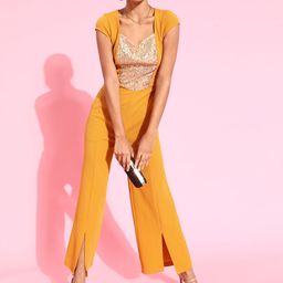 Miss Chase Mustard & Gold-Toned Sequined Basic Jumpsuit-picture-14