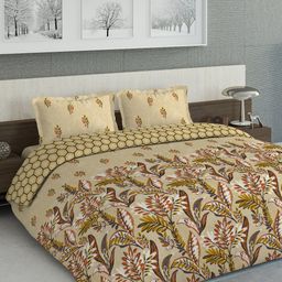 DDecor Beige & Yellow Brown Printed AC Room Double King Bedding Set-picture-8