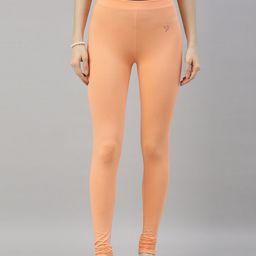 TWIN BIRDS Women Peach-Coloured Solid Churidar-Length Leggings-image-96