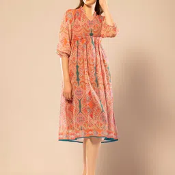 OCTICS Women Ethnic Motifs Printed Georgette Empire Knee Length Dress-image-84