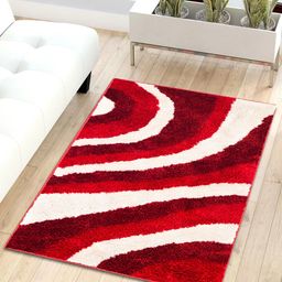 Story@home Red & White Abstract Shaggy Anti-Skid Fur Carpet-31