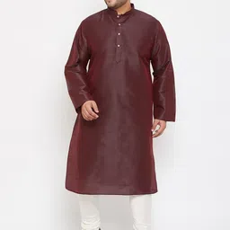 VASTRAMAY Men Burgundy & Off-white Silk Blend Kurta with Churidar-picture-18
