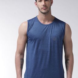 Chkokko Men Blue Self Design Round Neck T-shirt-image-29