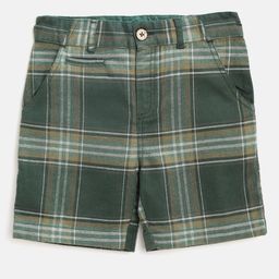 Cherry Crumble Unisex Kids Olive Green & White Regular Fit Checked Shorts-13