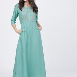 Vishudh Women Sea Green Solid Maxi Dress-picture-25
