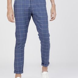 HIGHLANDER Men Blue Slim Fit Checked Regular Trousers-image-86