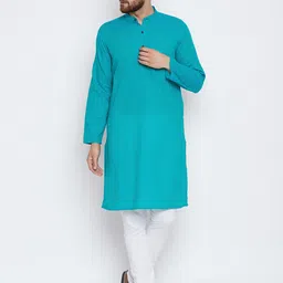 even Men Teal Solid Straight Kurta-image-76